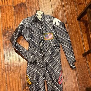 Descente Black and White Striped Ski Race suit